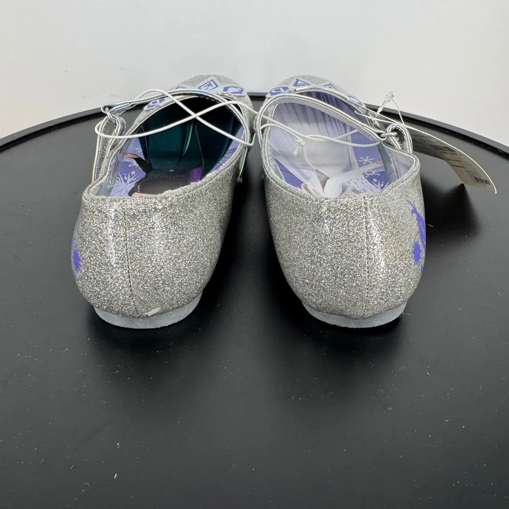 Disney Frozen Elsa Anna Silver Glitter Mary Jane Flats Shoes Girls Size 1 NWT